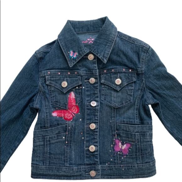 Arizona Jean Co Jean Jacket Girls Butterfly Embroidered Jean Jacket Small NEW - Picture 5 of 13